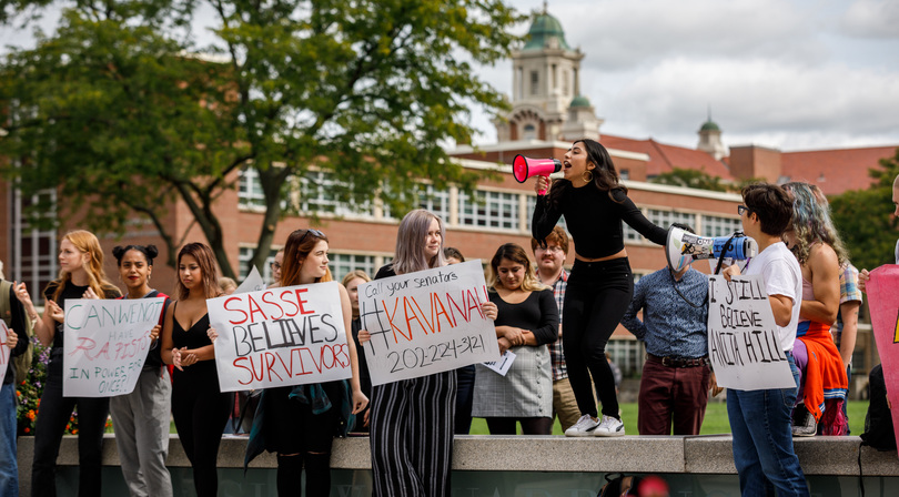 More than 50 people protest Kavanaugh, sexual assault on SU Quad